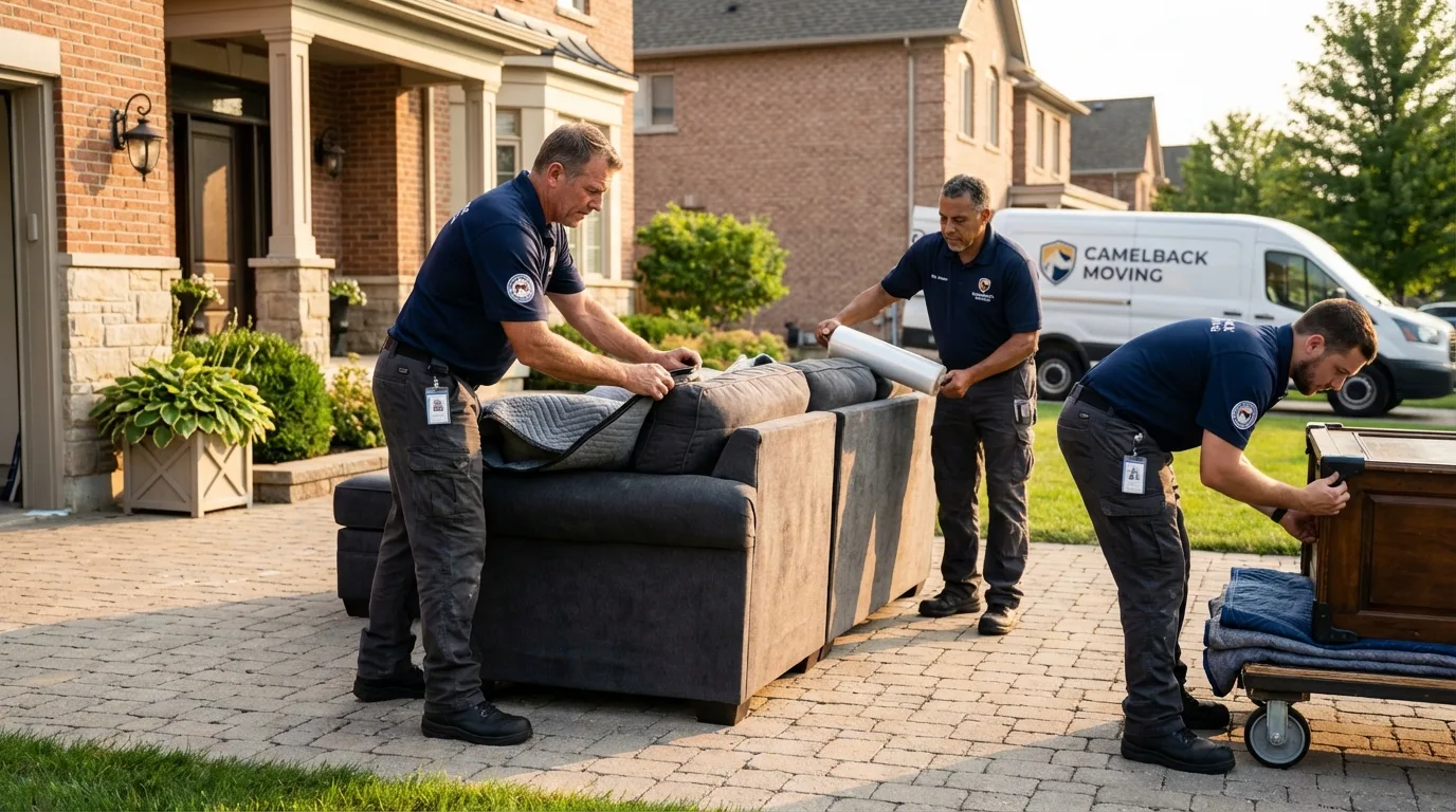 Large estate moving crew wrapping furniture in West Point, NY